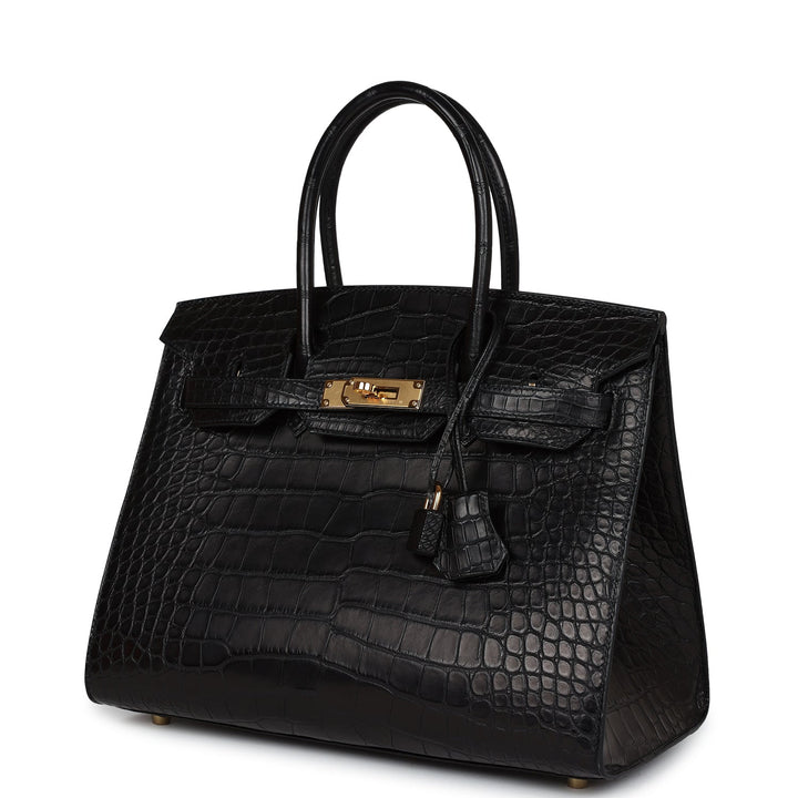 Top quality Hermes Birkin Sellier 30 Black Matte Alligator Gold Hardware