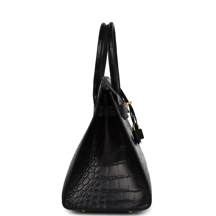 Top quality Hermes Birkin Sellier 30 Black Matte Alligator Gold Hardware
