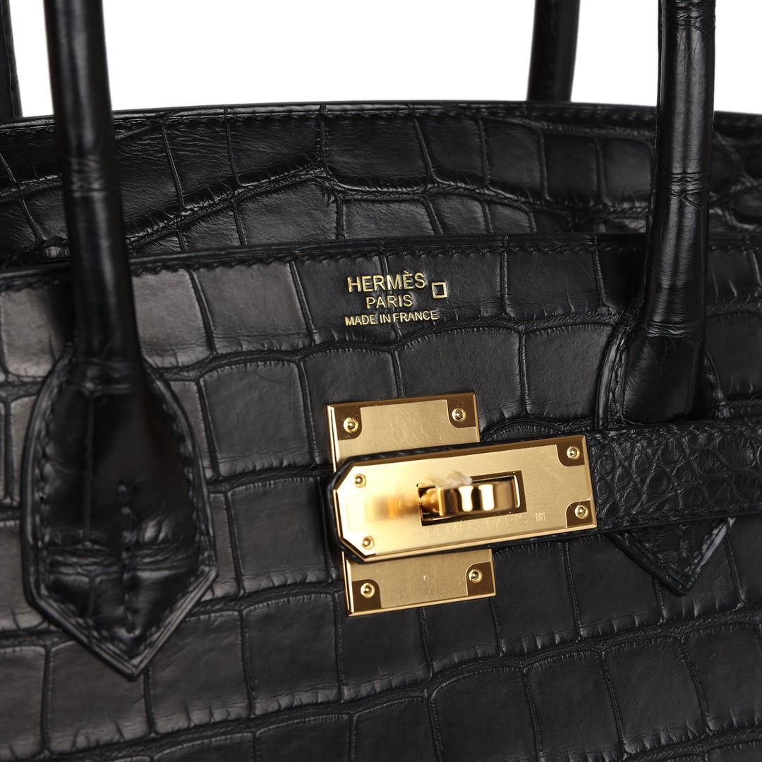 Top quality Hermes Birkin Sellier 30 Black Matte Alligator Gold Hardware