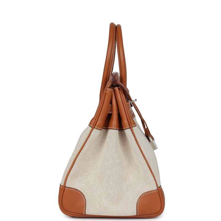 Premium Handmade Hermes Birkin 35 Toile H and Fauve Barenia Palladium Hardware
