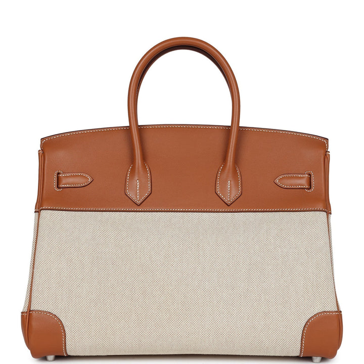 Premium Handmade Hermes Birkin 35 Toile H and Fauve Barenia Palladium Hardware