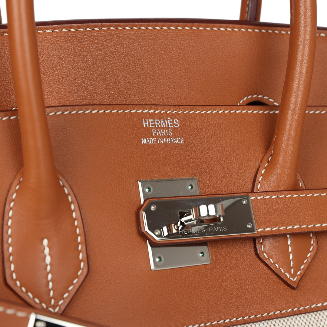 Premium Handmade Hermes Birkin 35 Toile H and Fauve Barenia Palladium Hardware