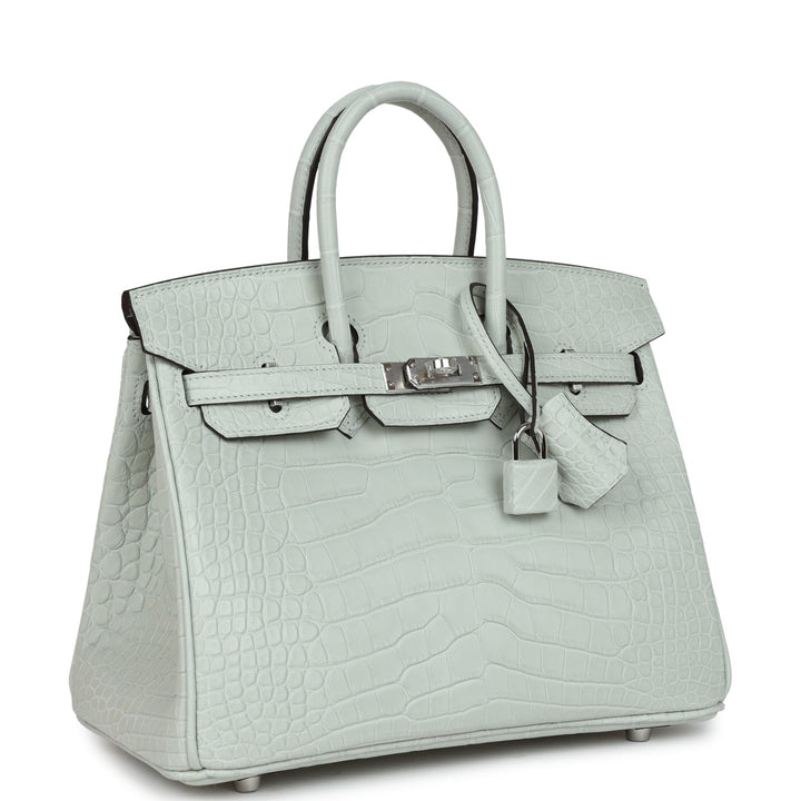 Top quality Hermes Birkin 25 Gris Neve Matte Alligator Palladium Hardware