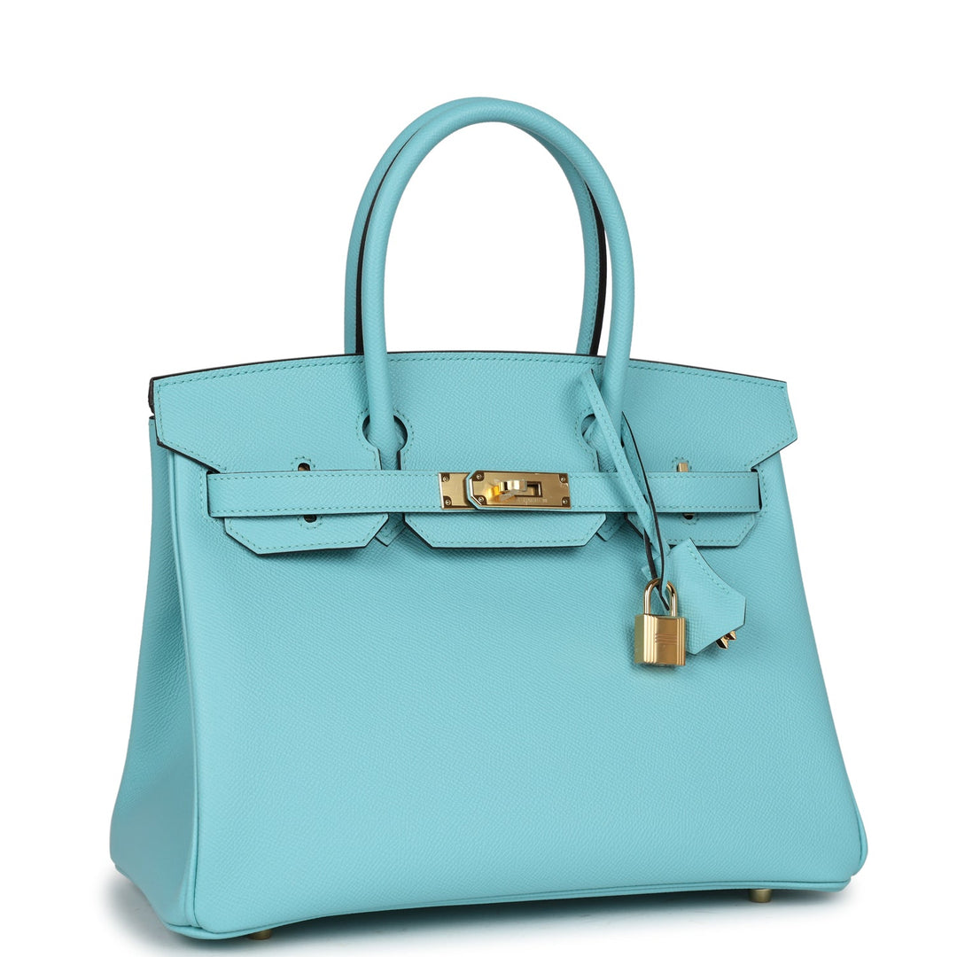 Top quality Hermes Birkin 30 Bleu Atoll Epsom Gold Hardware