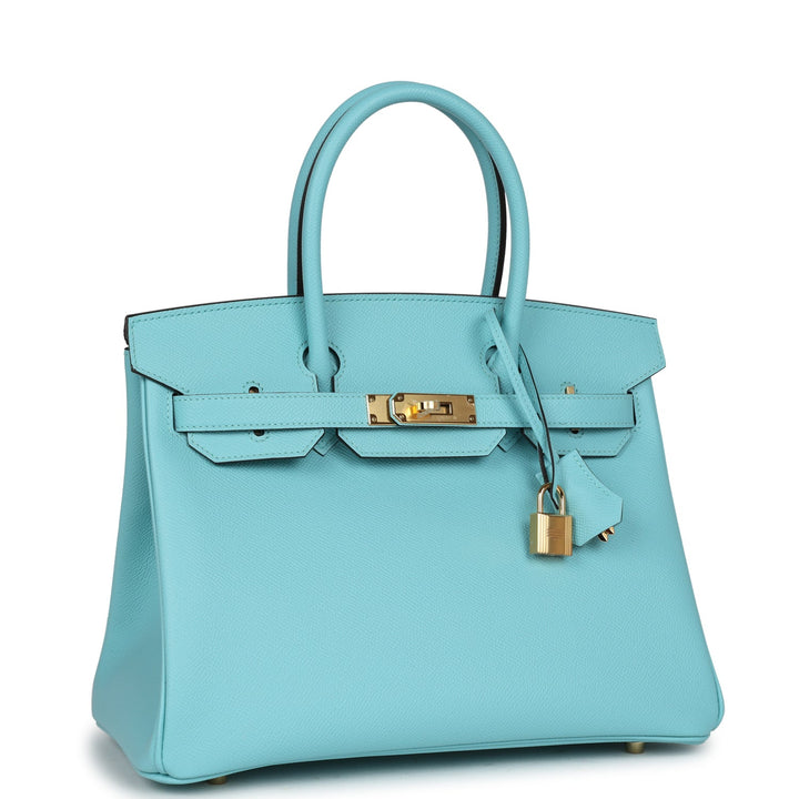 Top quality Hermes Birkin 30 Bleu Atoll Epsom Gold Hardware
