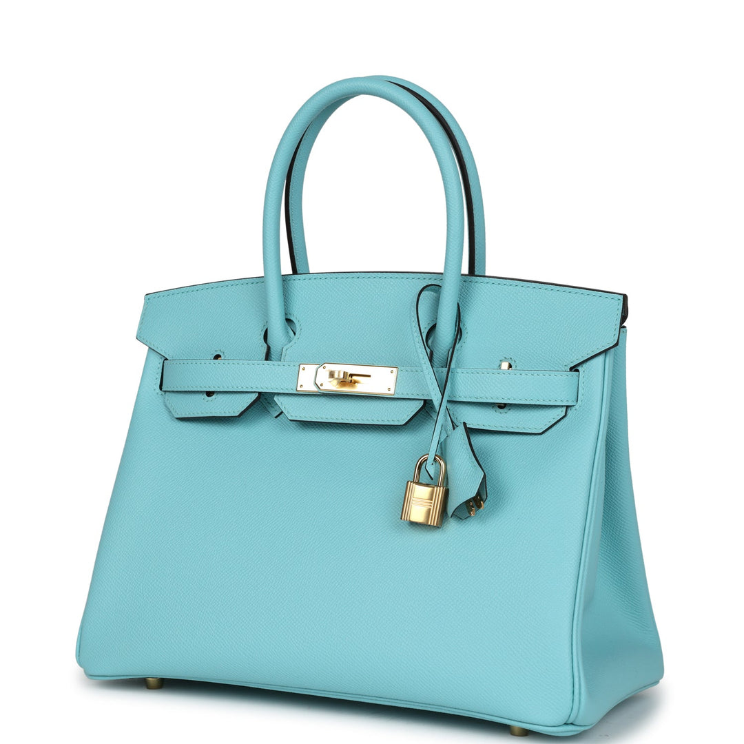 Top quality Hermes Birkin 30 Bleu Atoll Epsom Gold Hardware