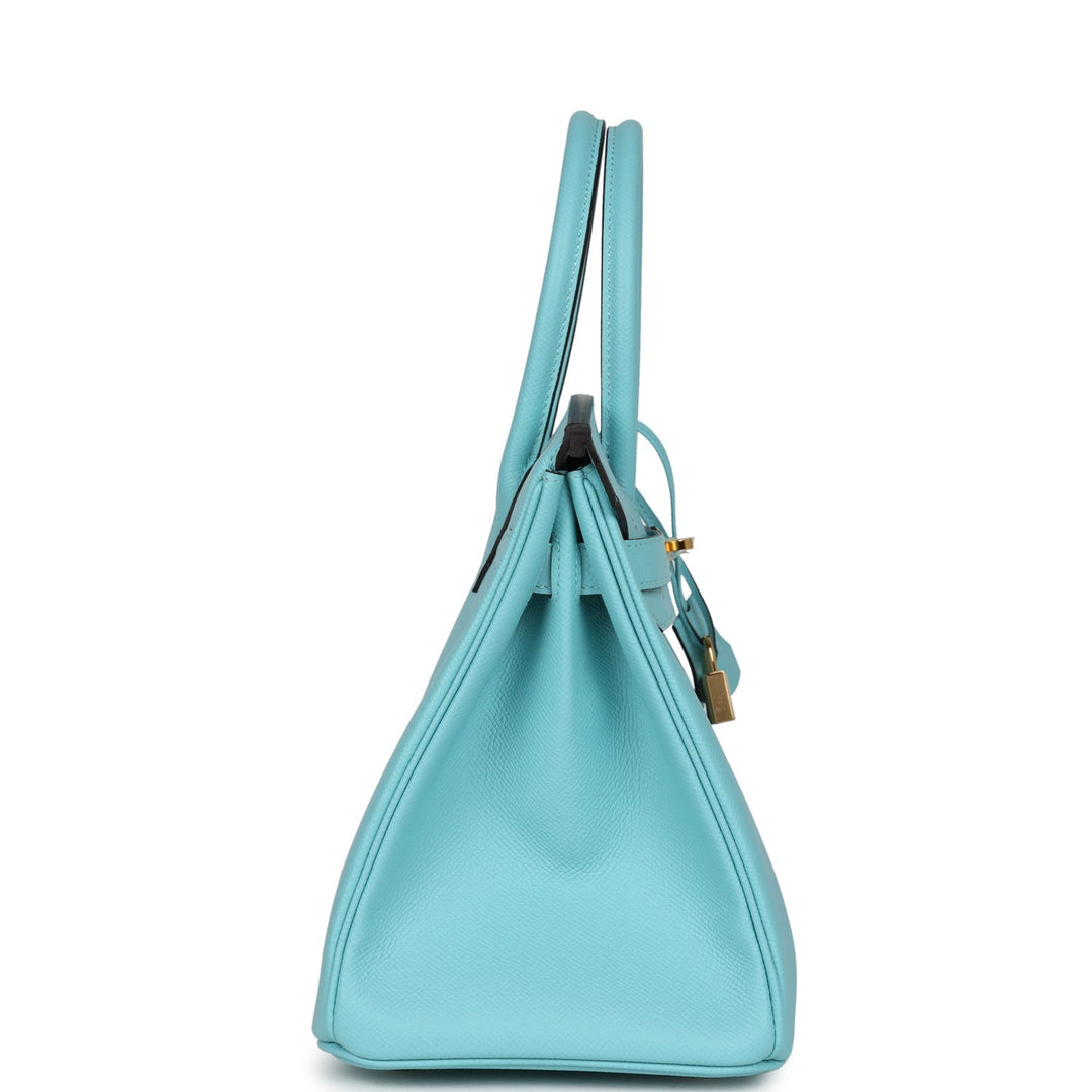 Top quality Hermes Birkin 30 Bleu Atoll Epsom Gold Hardware