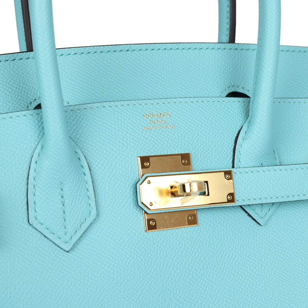 Top quality Hermes Birkin 30 Bleu Atoll Epsom Gold Hardware