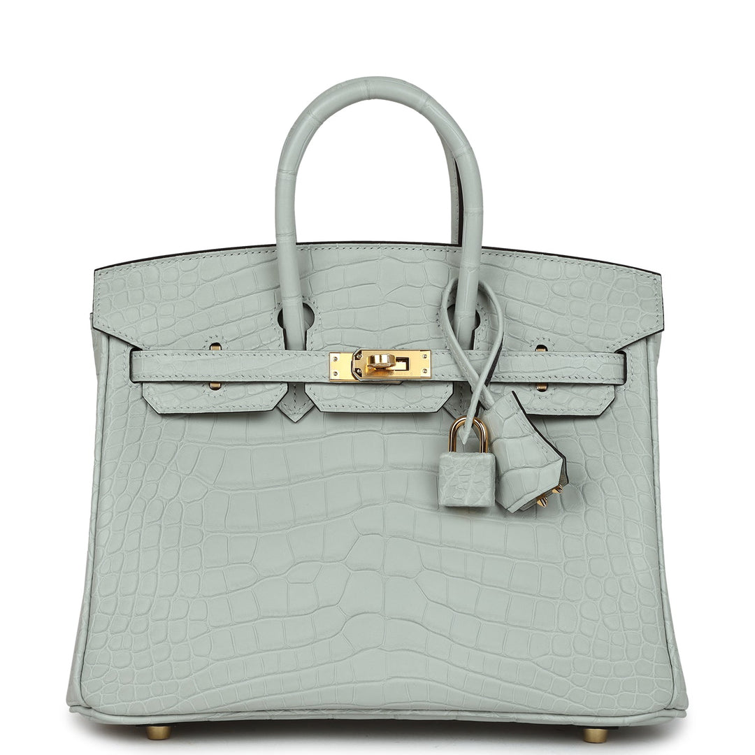 Premium Handmade Hermes Birkin 25 Gris Neve Matte Alligator Gold Hardware