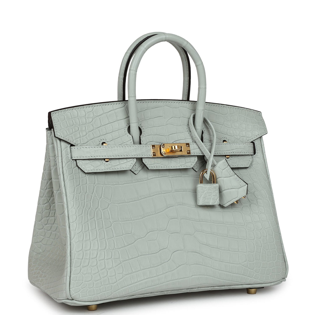 Premium Handmade Hermes Birkin 25 Gris Neve Matte Alligator Gold Hardware