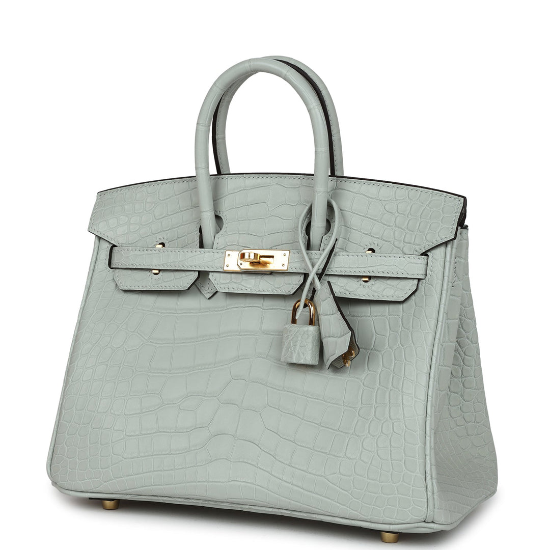 Premium Handmade Hermes Birkin 25 Gris Neve Matte Alligator Gold Hardware