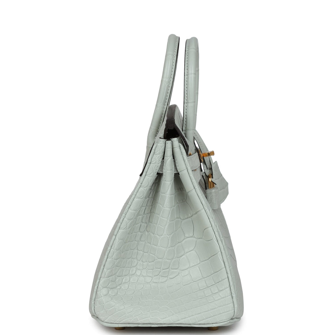 Premium Handmade Hermes Birkin 25 Gris Neve Matte Alligator Gold Hardware