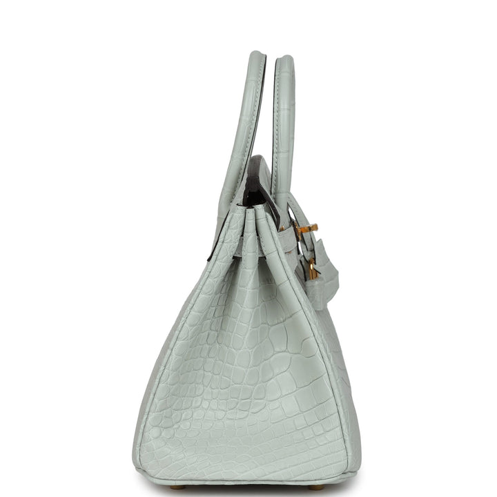 Premium Handmade Hermes Birkin 25 Gris Neve Matte Alligator Gold Hardware