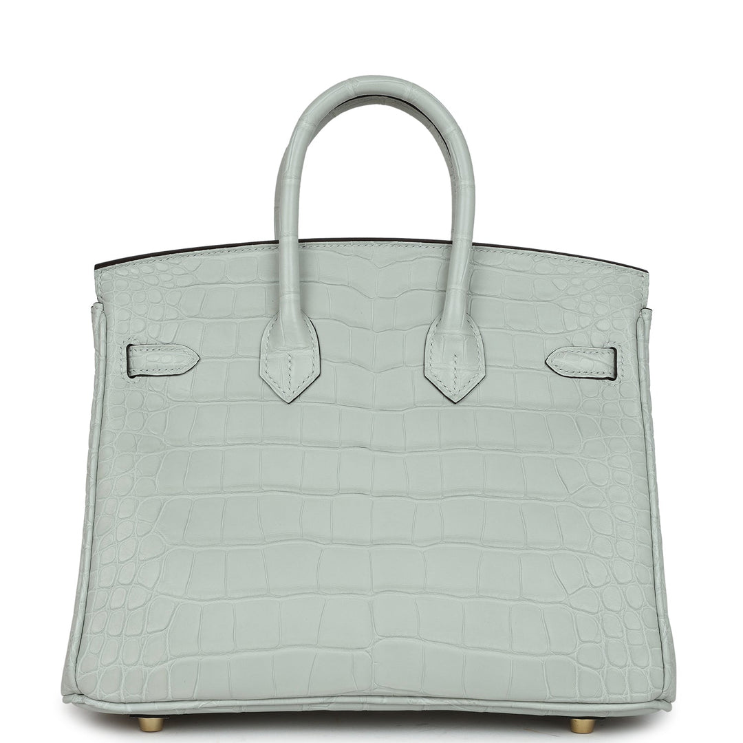 Premium Handmade Hermes Birkin 25 Gris Neve Matte Alligator Gold Hardware