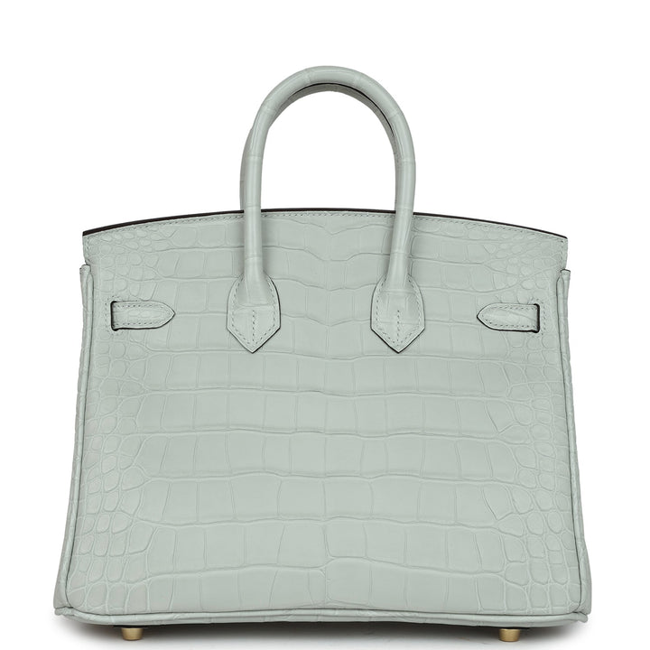 Premium Handmade Hermes Birkin 25 Gris Neve Matte Alligator Gold Hardware