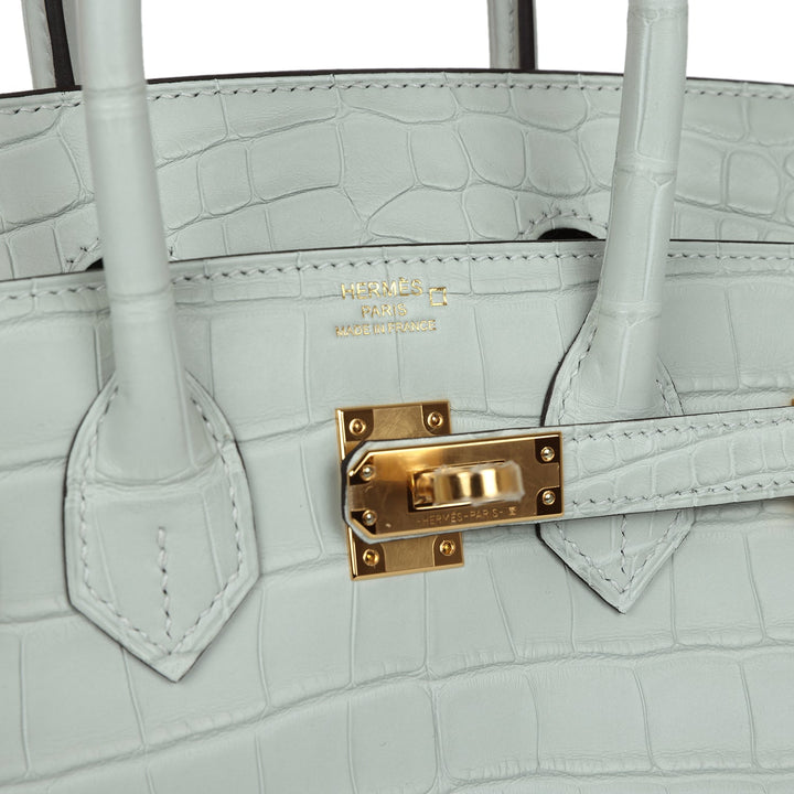 Premium Handmade Hermes Birkin 25 Gris Neve Matte Alligator Gold Hardware
