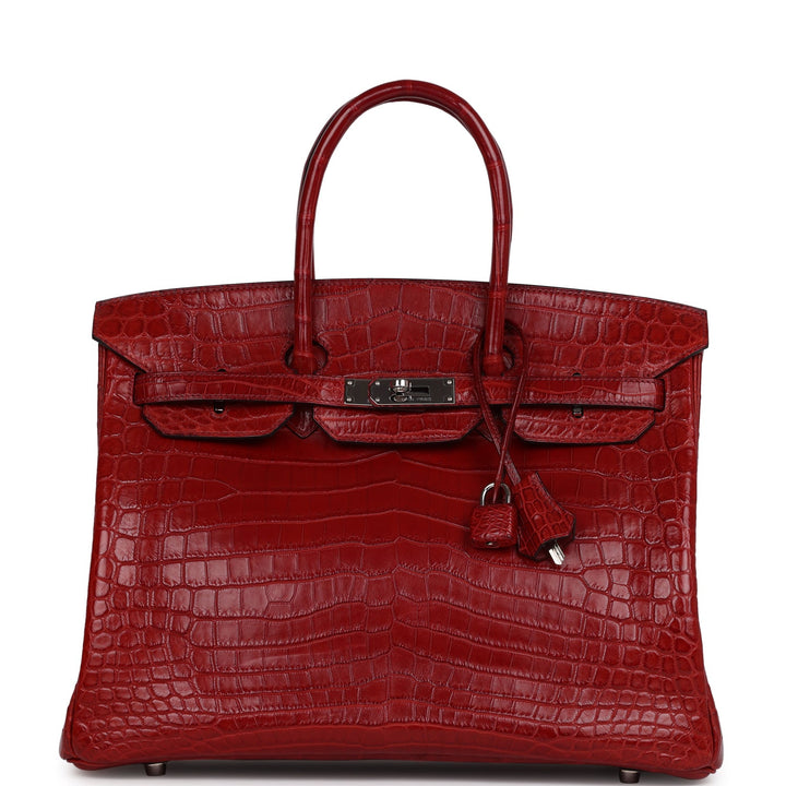 Premium Handmade Hermes Birkin 35 Rouge H Matte Niloticus Crocodile Palladium Hardware