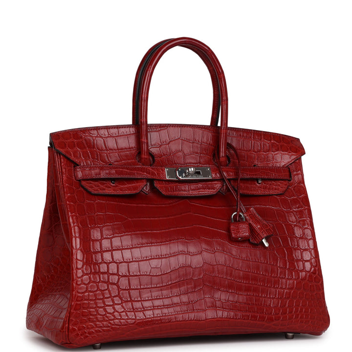 Premium Handmade Hermes Birkin 35 Rouge H Matte Niloticus Crocodile Palladium Hardware