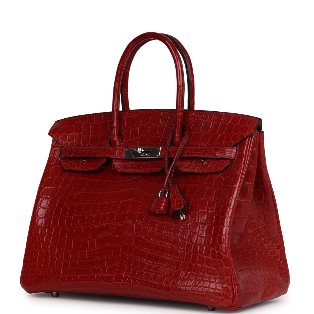 Premium Handmade Hermes Birkin 35 Rouge H Matte Niloticus Crocodile Palladium Hardware