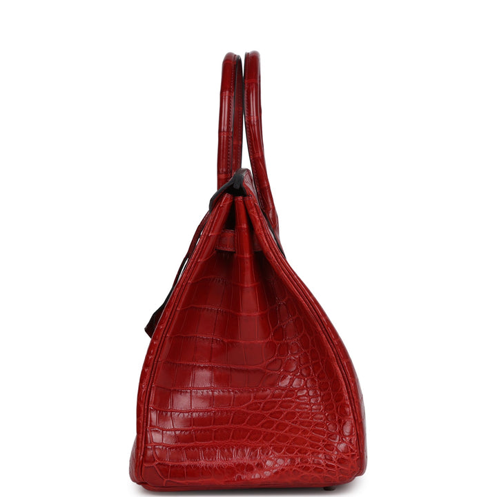 Premium Handmade Hermes Birkin 35 Rouge H Matte Niloticus Crocodile Palladium Hardware