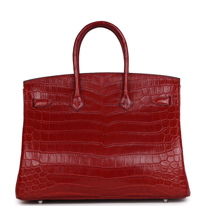 Premium Handmade Hermes Birkin 35 Rouge H Matte Niloticus Crocodile Palladium Hardware