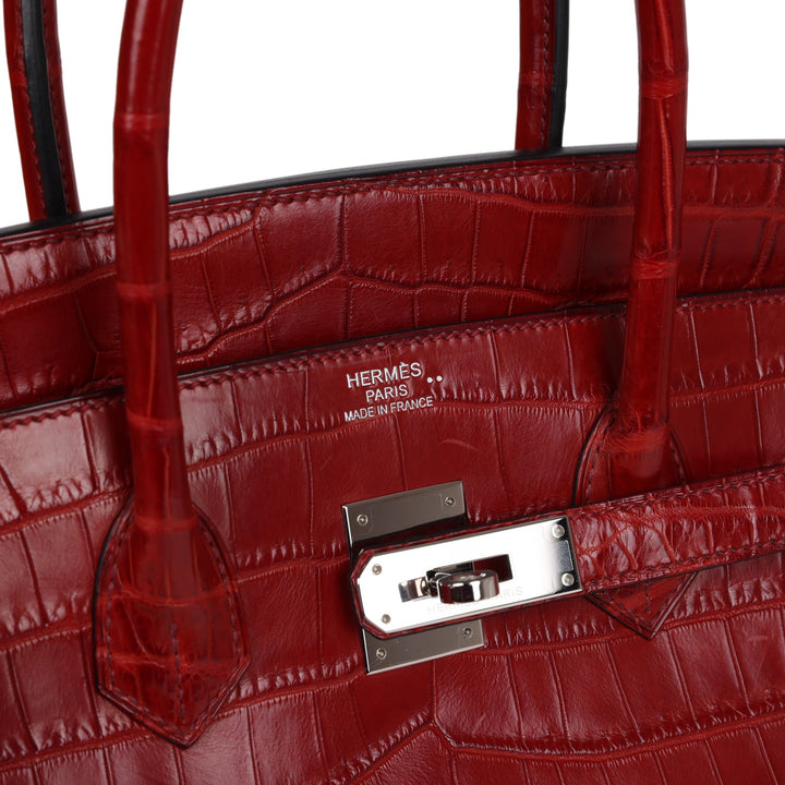 Premium Handmade Hermes Birkin 35 Rouge H Matte Niloticus Crocodile Palladium Hardware