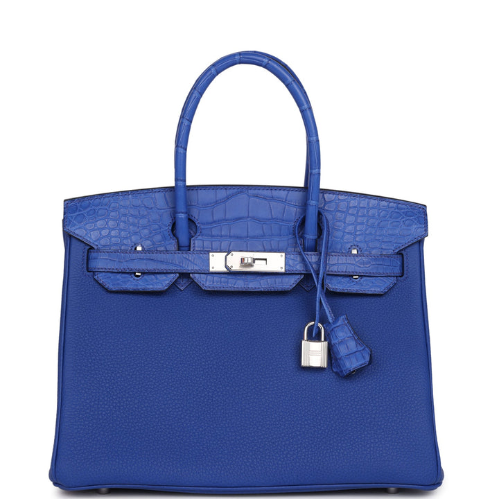 Top quality Hermes Birkin 30 Bleu Royal Matte Alligator and Togo Touch Palladium Hardware
