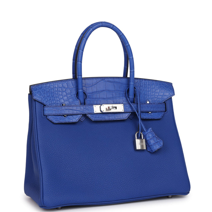 Top quality Hermes Birkin 30 Bleu Royal Matte Alligator and Togo Touch Palladium Hardware
