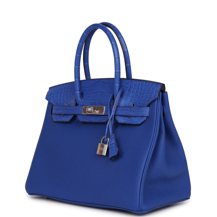 Top quality Hermes Birkin 30 Bleu Royal Matte Alligator and Togo Touch Palladium Hardware