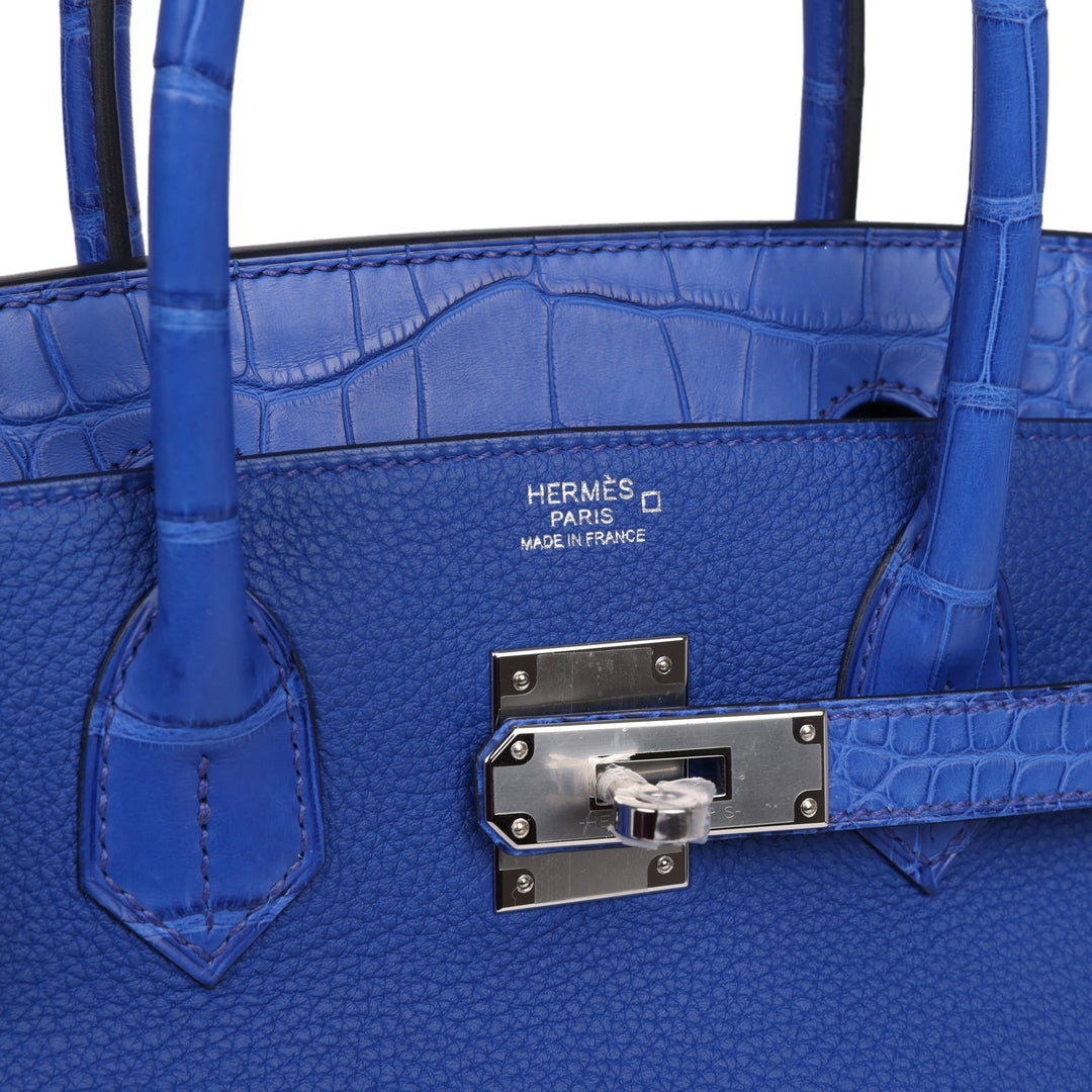 Top quality Hermes Birkin 30 Bleu Royal Matte Alligator and Togo Touch Palladium Hardware