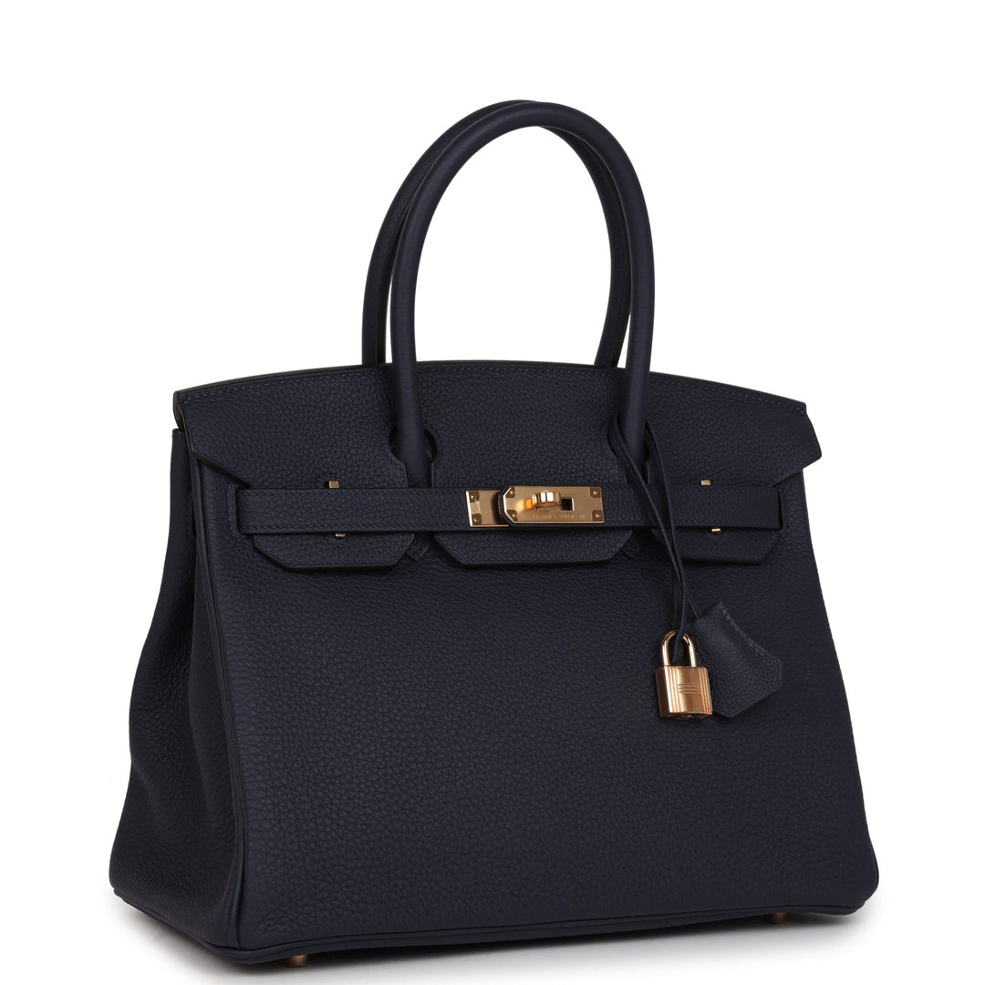 Premium Handmade Hermes Birkin 30 Bleu Nuit Togo Rose Gold Hardware