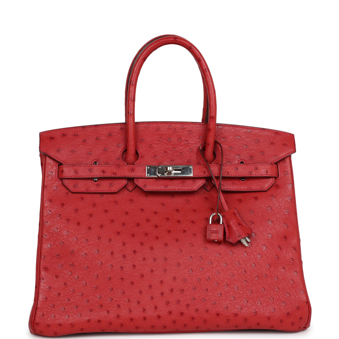 Hermes Birkin 35 Rouge Vif Ostrich Palladium Hardware