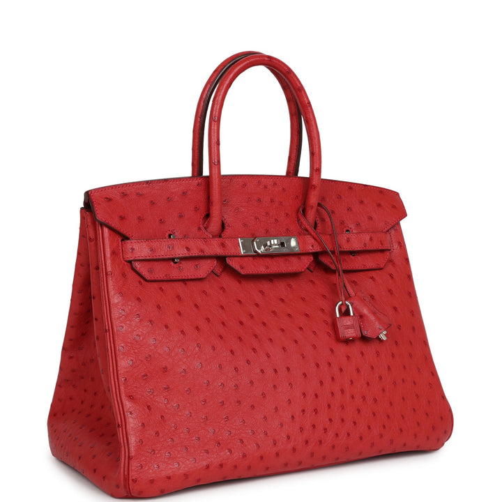 Top quality Hermes Birkin 35 Rouge Vif Ostrich Palladium Hardware