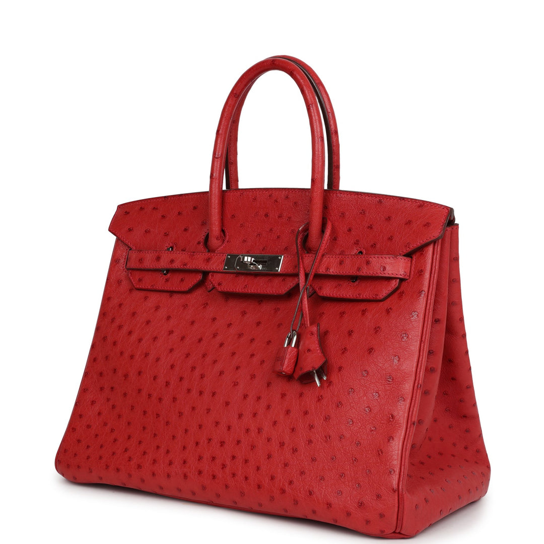 Top quality Hermes Birkin 35 Rouge Vif Ostrich Palladium Hardware