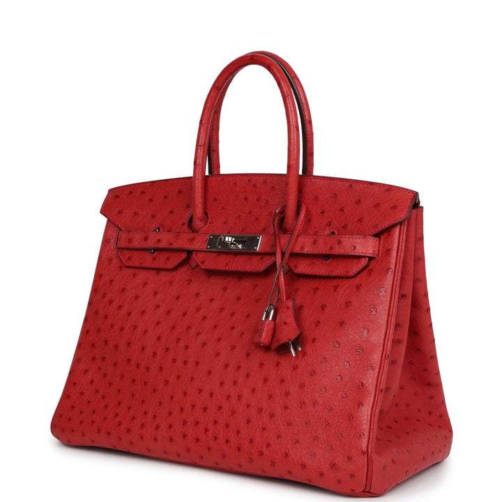 Top quality Hermes Birkin 35 Rouge Vif Ostrich Palladium Hardware
