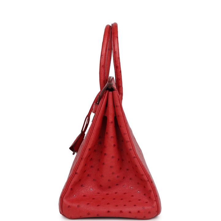 Top quality Hermes Birkin 35 Rouge Vif Ostrich Palladium Hardware
