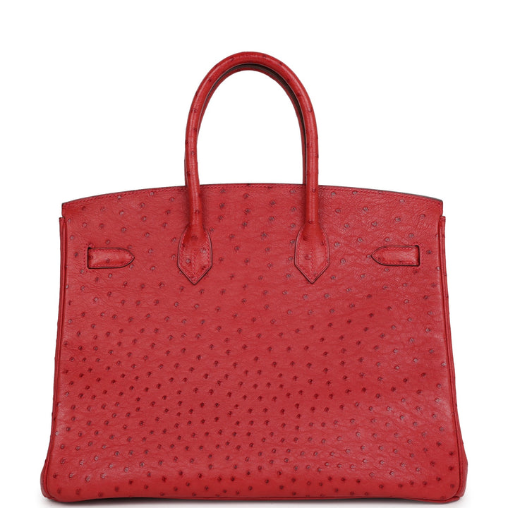 Top quality Hermes Birkin 35 Rouge Vif Ostrich Palladium Hardware