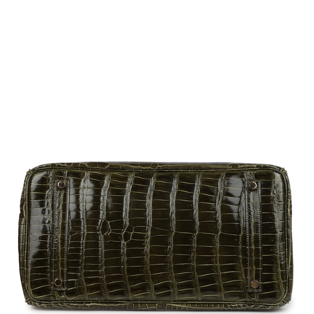 Premium Handmade Hermes Birkin 35 Vert Veronese Shiny Porosus Crocodile Gold Hardware