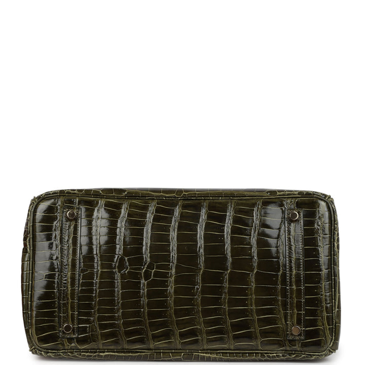 Premium Handmade Hermes Birkin 35 Vert Veronese Shiny Porosus Crocodile Gold Hardware