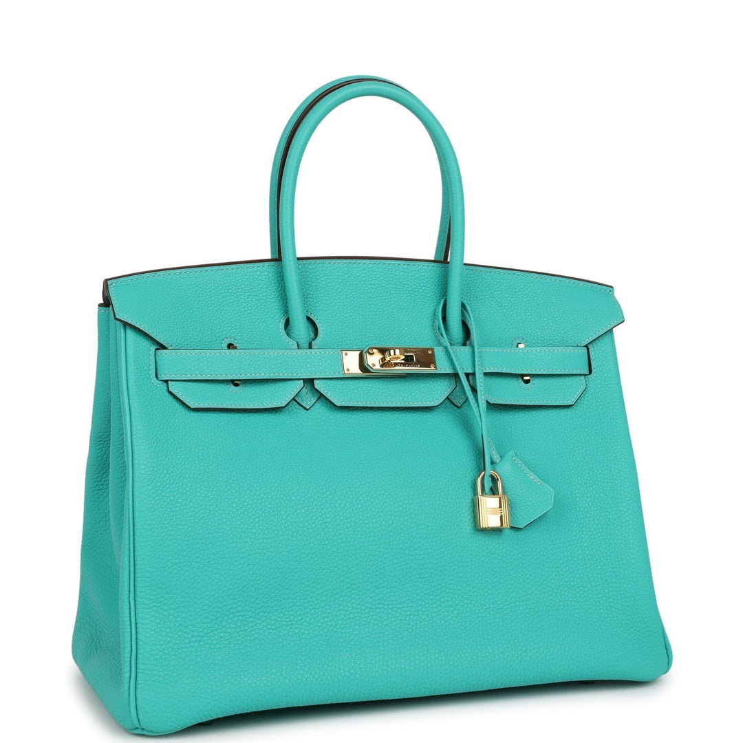 Premium Handmade Hermes Birkin 35 Lagoon Togo Gold Hardware