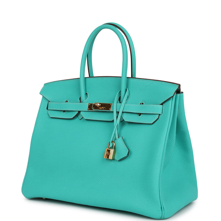 Premium Handmade Hermes Birkin 35 Lagoon Togo Gold Hardware