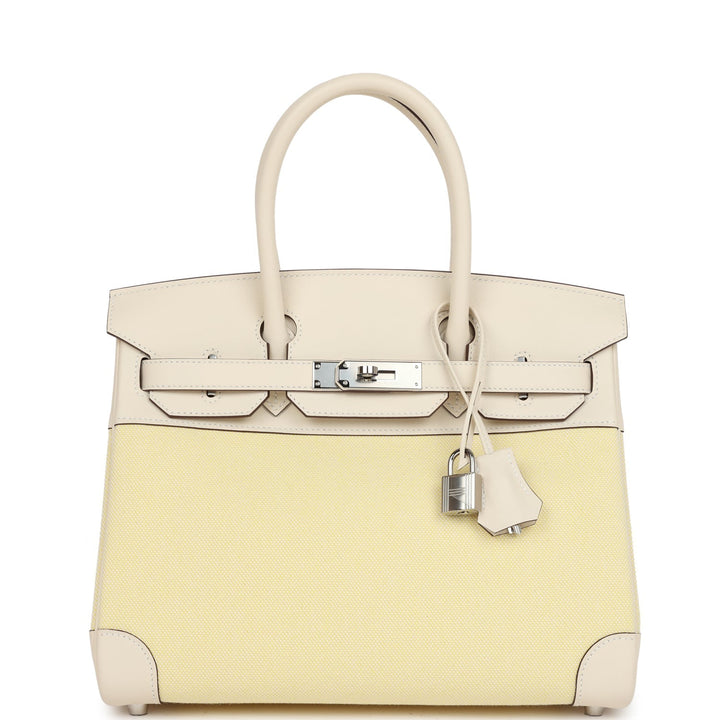Top quality Hermes Quadrille Birkin 30 Nata Swift and Jaune Poussin Toile Palladium Hardware