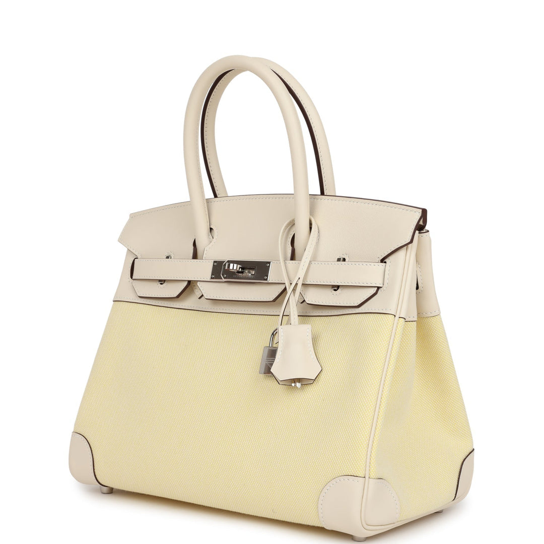 Top quality Hermes Quadrille Birkin 30 Nata Swift and Jaune Poussin Toile Palladium Hardware