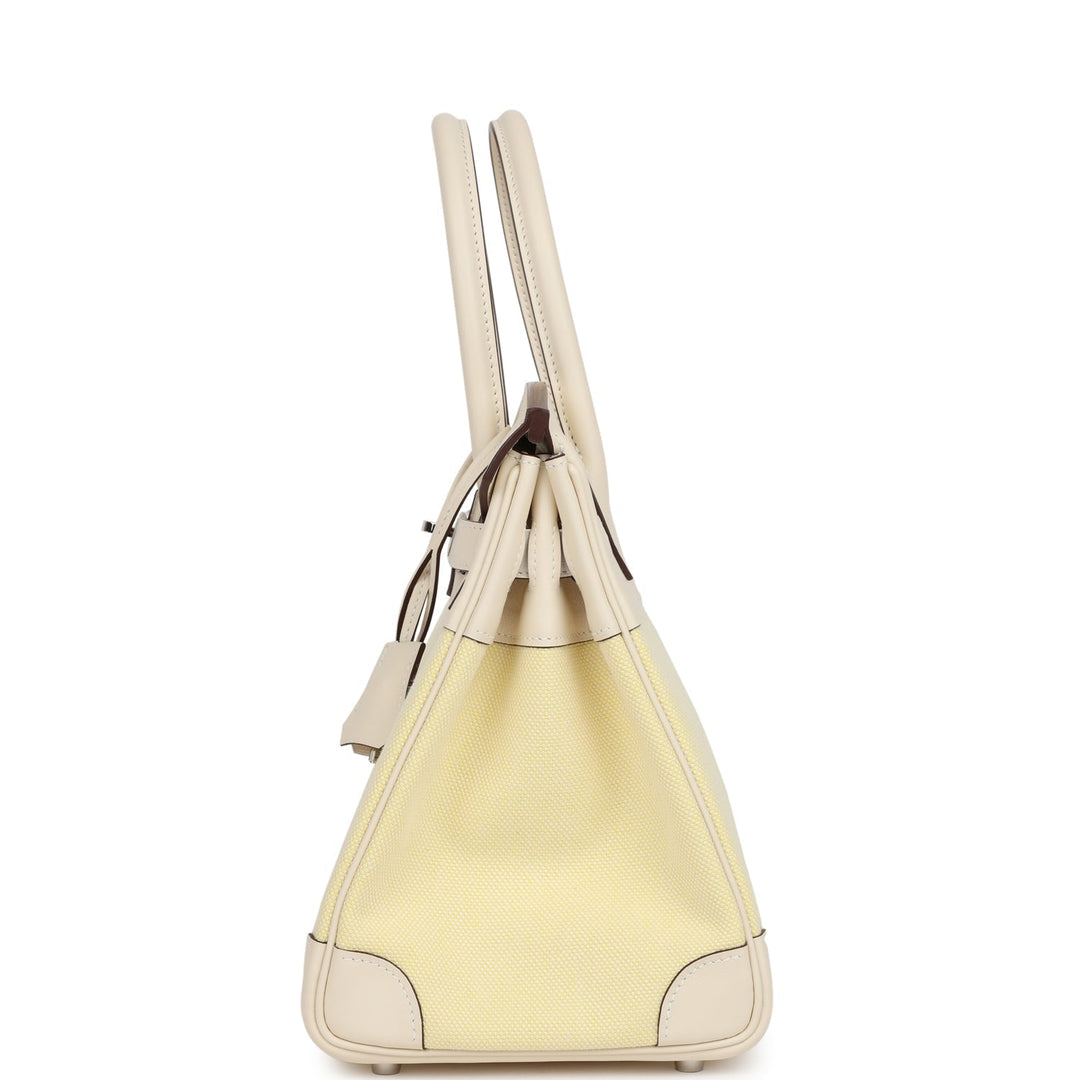 Top quality Hermes Quadrille Birkin 30 Nata Swift and Jaune Poussin Toile Palladium Hardware