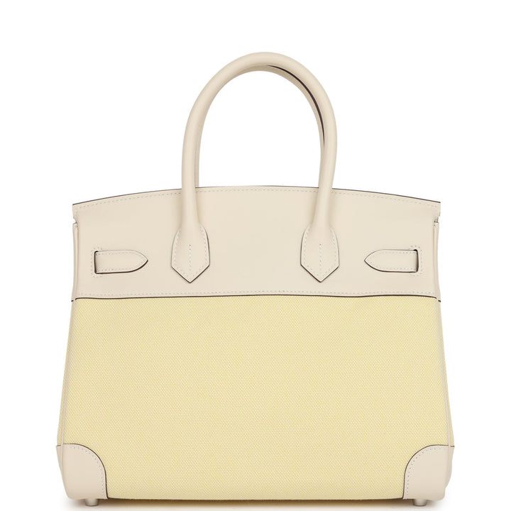Top quality Hermes Quadrille Birkin 30 Nata Swift and Jaune Poussin Toile Palladium Hardware