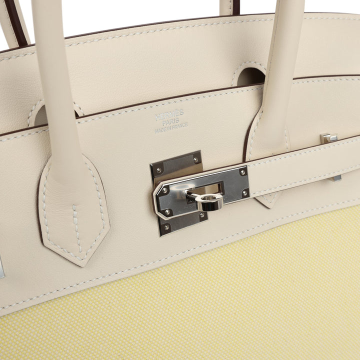 Top quality Hermes Quadrille Birkin 30 Nata Swift and Jaune Poussin Toile Palladium Hardware