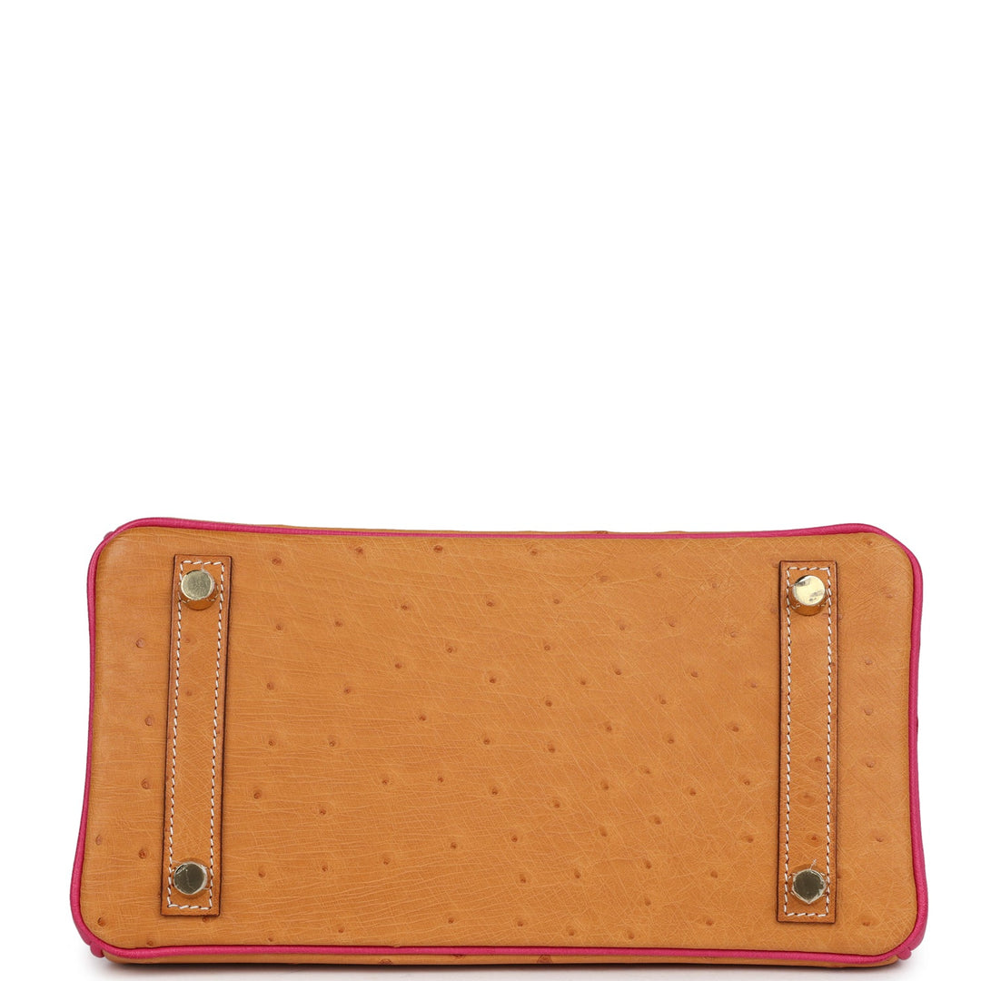 Top quality Hermes Special Order (HSS) Birkin 25 Gold and Rose Tyrien Ostrich Brushed Gold Hardware