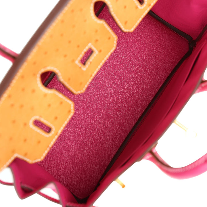 Top quality Hermes Special Order (HSS) Birkin 25 Gold and Rose Tyrien Ostrich Brushed Gold Hardware