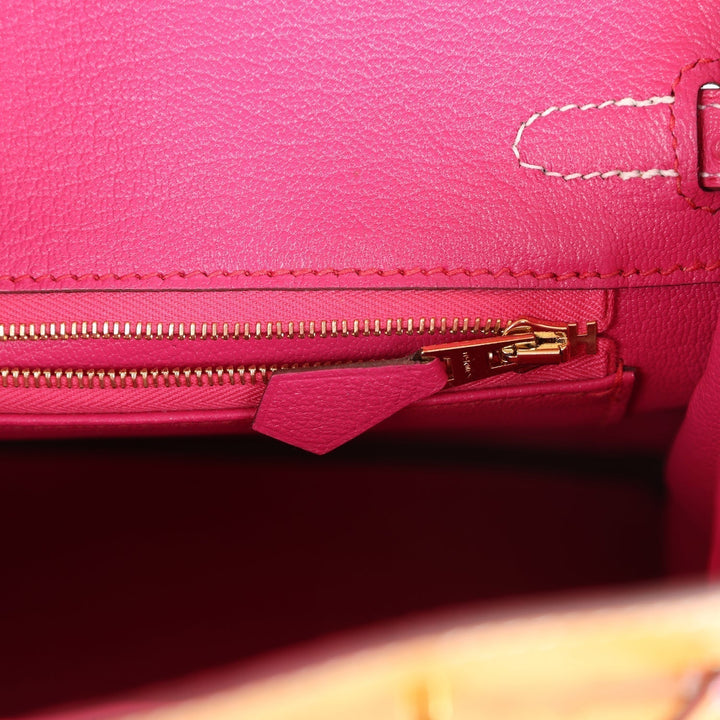 Top quality Hermes Special Order (HSS) Birkin 25 Gold and Rose Tyrien Ostrich Brushed Gold Hardware