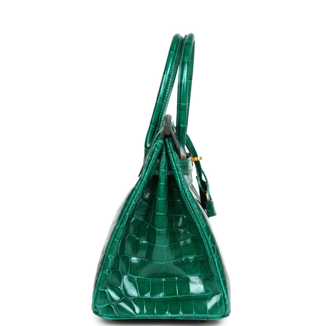 Top quality Hermes Birkin 30 Emerald Shiny Niloticus Crocodile Gold Hardware